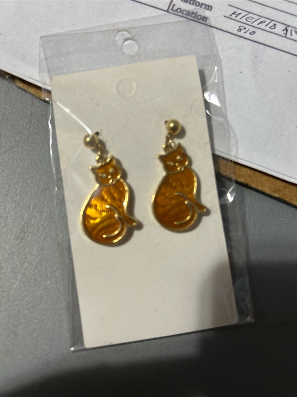Gold-Tone Orange Cat Dangle Earrings - Playful Drop Style